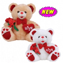 Cute Valentines Day Teddy Bear With Flower Heart Stuffed Push Toys